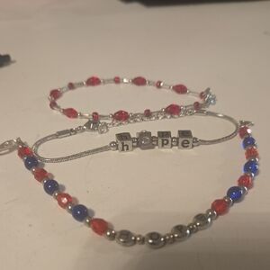 Red and Blue Beaded Bracelet Trio SIZE 7